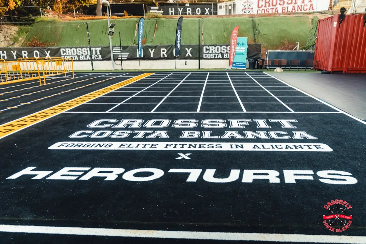 CrossFit Costa Blanca × Heroturfs sled track in an outdoor box